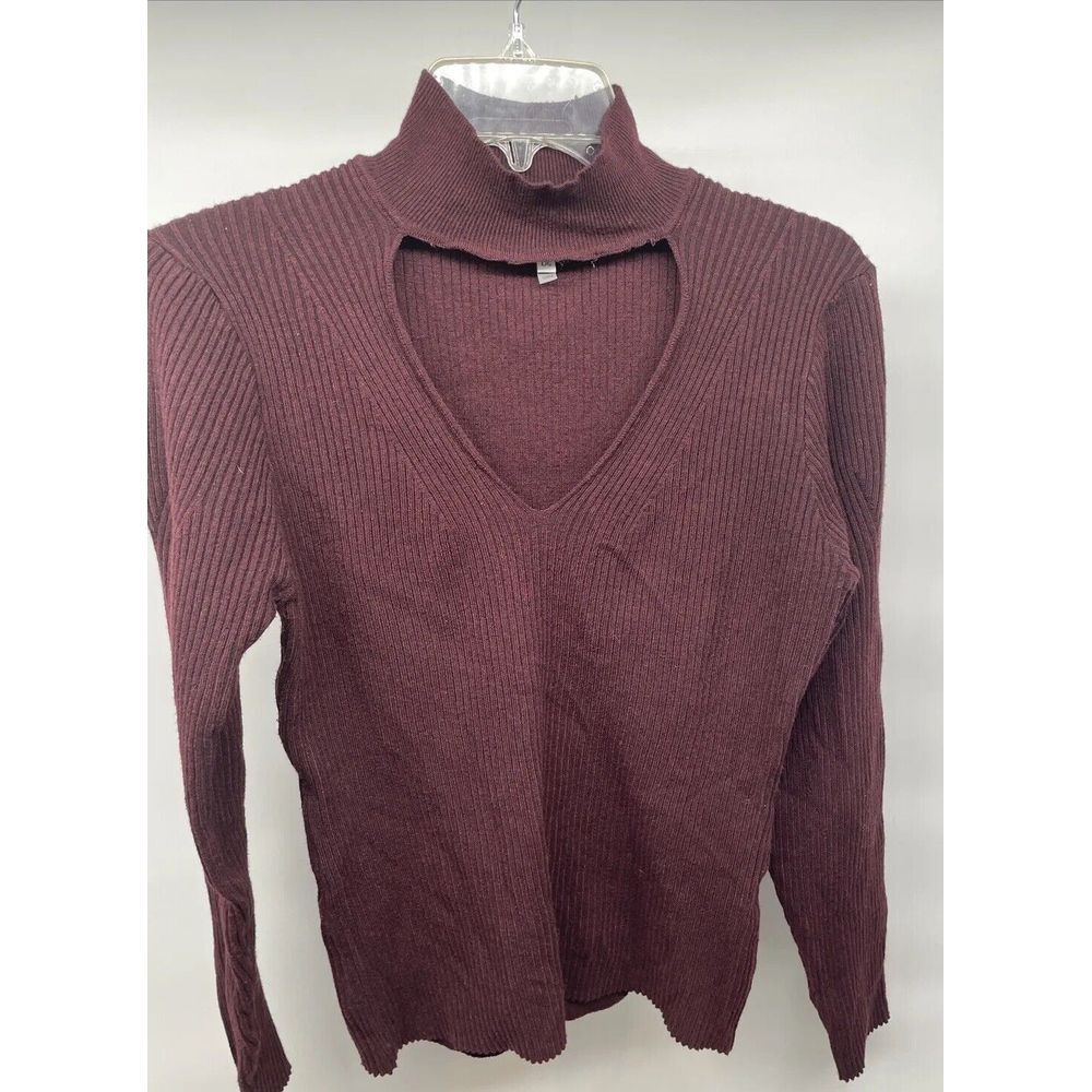 John + Jenn Sweater Womens Large Maroon Keyhole Mock Neck Y2K Fall Transition